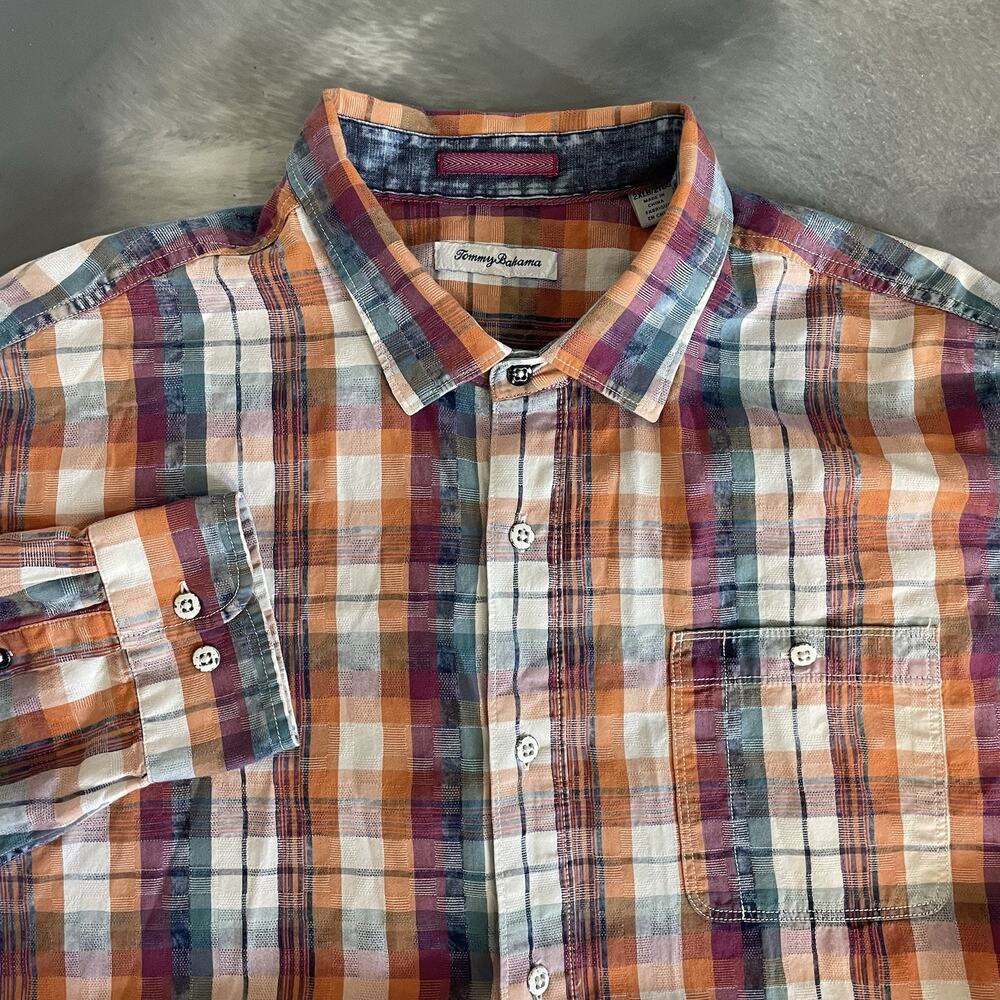Tommy Bahama Dress Shirt Mens 2XLB Big Multicolor Plaid Long Sleeve Button‎ Up